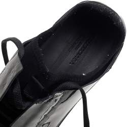 Pre Owned Balenciaga Black/Olive Green Patent Leather And Mesh Race Runner Low Top Sneakers Size 41