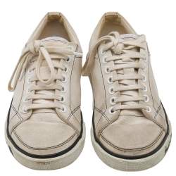 مملوكة مسبقًا حذاء رياضي بالنسياغا منخفض أعلى ممزق ماتش كانفاس أبيض مقاس 36