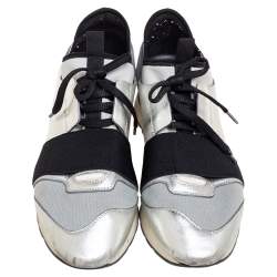 Pre Owned حذاء رياضي بالنسياغا رايس رونر قماش وجلد رصاصي/فضي مقاس 39