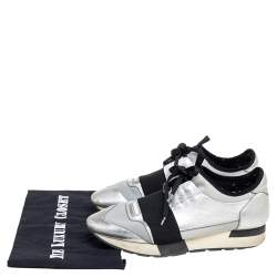 Pre Owned حذاء رياضي بالنسياغا رايس رونر قماش وجلد رصاصي/فضي مقاس 39