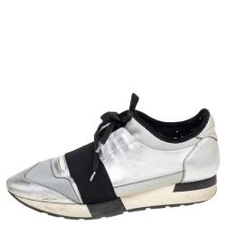 Pre Owned حذاء رياضي بالنسياغا رايس رونر قماش وجلد رصاصي/فضي مقاس 39