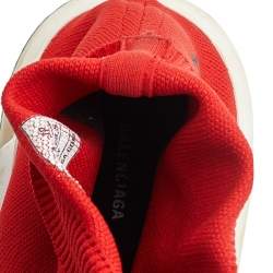 Pre Owned Balenciaga Red Knit Fabric BB Speed Trainer Sneakers Size 43
