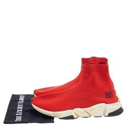 Pre Owned Balenciaga Red Knit Fabric BB Speed Trainer Sneakers Size 43