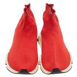 Pre Owned Balenciaga Red Knit Fabric BB Speed Trainer Sneakers Size 43