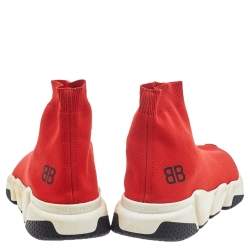 Pre Owned Balenciaga Red Knit Fabric BB Speed Trainer Sneakers Size 43