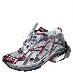 مملوكة مسبقًا Balenciaga White/Burgundy Mesh And Synthetic Leather Runner Low Top Sneakers Size 42