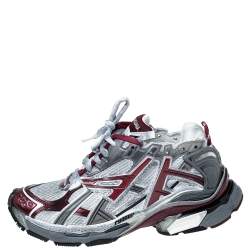 مملوكة مسبقًا Balenciaga White/Burgundy Mesh And Synthetic Leather Runner Low Top Sneakers Size 42