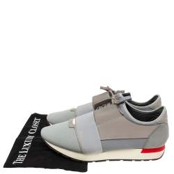 Pre Owned حذاء رياضي بالنسياغا ريس رونر قماش وجلد رصاصي مقاس 44