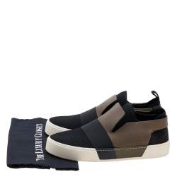 Pre Owned حذاء رياضي بالنسياغا قماش تريكو وسويدي وجلد كاكي / أسود سليب أون مقاس 43