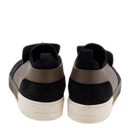 Pre Owned حذاء رياضي بالنسياغا قماش تريكو وسويدي وجلد كاكي / أسود سليب أون مقاس 43