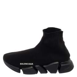 Pre Owned Balenciaga Black Knit Fabric  High Top Trainer Sneakers Size 40