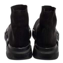 Pre Owned Balenciaga Black Knit Fabric  High Top Trainer Sneakers Size 40