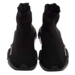 Pre Owned Balenciaga Black Knit Fabric  High Top Trainer Sneakers Size 40