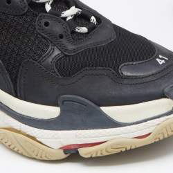 مملوكة مسبقًا Balenciaga Black Nubuck Leather And Mesh Triple S Sneakers Size 41