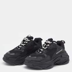 Pre Owned حذاء رياضي بالنسياغا تريبل إس شبك وجلد نوبوك أسود مقاس 41