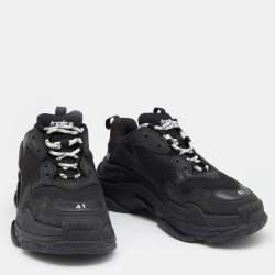 Pre Owned حذاء رياضي بالنسياغا تريبل إس شبك وجلد نوبوك أسود مقاس 41