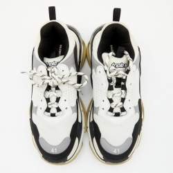 Pre Owned حذاء رياضي بالنسياغا تريبل أس كلير جلد و شبك أبيض/ أسود مقاس 41