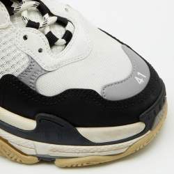 Pre Owned حذاء رياضي بالنسياغا تريبل أس كلير جلد و شبك أبيض/ أسود مقاس 41