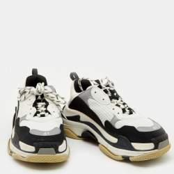 Pre Owned حذاء رياضي بالنسياغا تريبل أس كلير جلد و شبك أبيض/ أسود مقاس 41