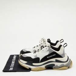 Pre Owned حذاء رياضي بالنسياغا تريبل أس كلير جلد و شبك أبيض/ أسود مقاس 41