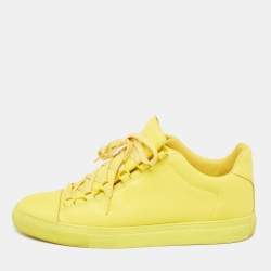 Pre Owned Balenciaga Yellow Neon Leather Arena Low Top Sneakers Size 43