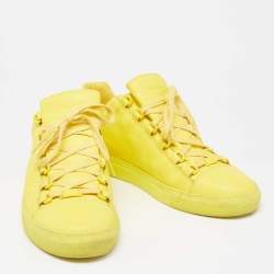 Pre Owned Balenciaga Yellow Neon Leather Arena Low Top Sneakers Size 43