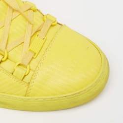 Pre Owned Balenciaga Yellow Neon Leather Arena Low Top Sneakers Size 43