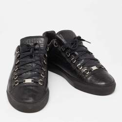 Balenciaga Black Leather Arena Low Top Sneakers Size 44