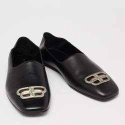 Balenciaga Black Leather Cosy BB Slip On Smoking Slippers Size 42 