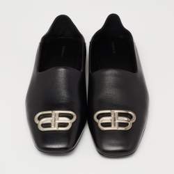 Balenciaga Black Leather Cosy BB Slip On Smoking Slippers Size 42 