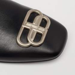 Balenciaga Black Leather Cosy BB Slip On Smoking Slippers Size 42 