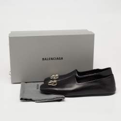 Balenciaga Black Leather Cosy BB Slip On Smoking Slippers Size 42 