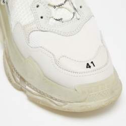 Pre Owned Balenciaga White Mesh and Leather Triple S Clear Low-Top Sneakers Size 41