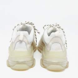 Pre Owned Balenciaga White Mesh and Leather Triple S Clear Low-Top Sneakers Size 41
