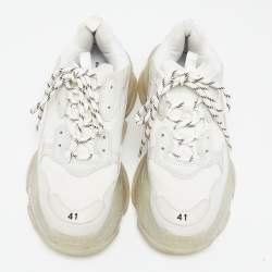 Pre Owned Balenciaga White Mesh and Leather Triple S Clear Low-Top Sneakers Size 41