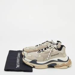 Pre Owned Balenciaga Beige/Black Leather And Mesh Triple S Trainer Sneakers Size 40