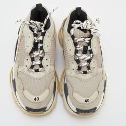 Pre Owned Balenciaga Beige/Black Leather And Mesh Triple S Trainer Sneakers Size 40