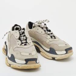 Pre Owned Balenciaga Beige/Black Leather And Mesh Triple S Trainer Sneakers Size 40