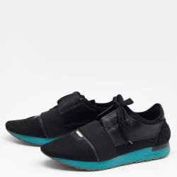 مملوكة مسبقًا Balenciaga Black Mesh/Suede And Leather Race Runner Low Top Sneakers Size 45