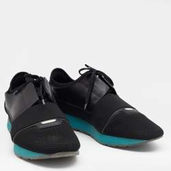 مملوكة مسبقًا Balenciaga Black Mesh/Suede And Leather Race Runner Low Top Sneakers Size 45