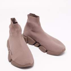 Pre Owned حذاء رياضي بالنسياغا سبيد ترينر قماش تريكو بني فاتح بعنق مرتفع مقاس 45