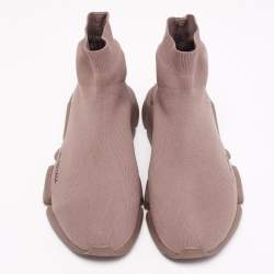 Pre Owned حذاء رياضي بالنسياغا سبيد ترينر قماش تريكو بني فاتح بعنق مرتفع مقاس 45