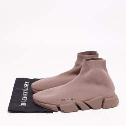 Pre Owned حذاء رياضي بالنسياغا سبيد ترينر قماش تريكو بني فاتح بعنق مرتفع مقاس 45