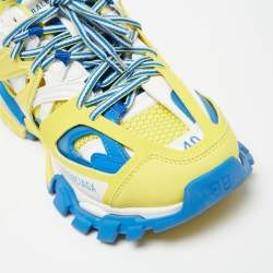 Pre Owned حذاء رياضي بالنسياغا تراك جلد وشبك أصفر / أزرق بعنق منخفض مقاس 40
