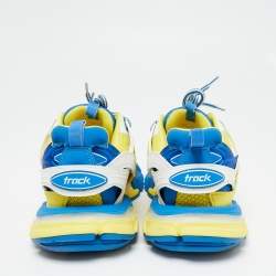 Pre Owned حذاء رياضي بالنسياغا تراك جلد وشبك أصفر / أزرق بعنق منخفض مقاس 40