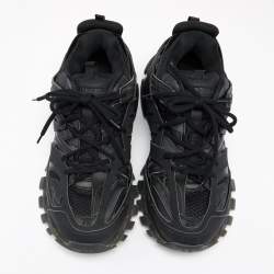 Pre Owned حذاء رياضي بالنسياغا تراك ترينر شبك وجلد أسود بعنق منخفض مقاس 46