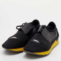 Pre Owned حذاء رياضي بالنسياغا ريس رونر شبك وجلد أسود مقاس 44