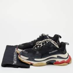 Pre Owned Balenciaga Black/White Mesh And Leather Triple S Sneakers 42