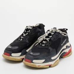 Pre Owned Balenciaga Black/White Mesh And Leather Triple S Sneakers 42