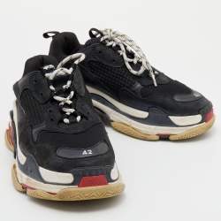 Pre Owned Balenciaga Black/White Mesh And Leather Triple S Sneakers 42